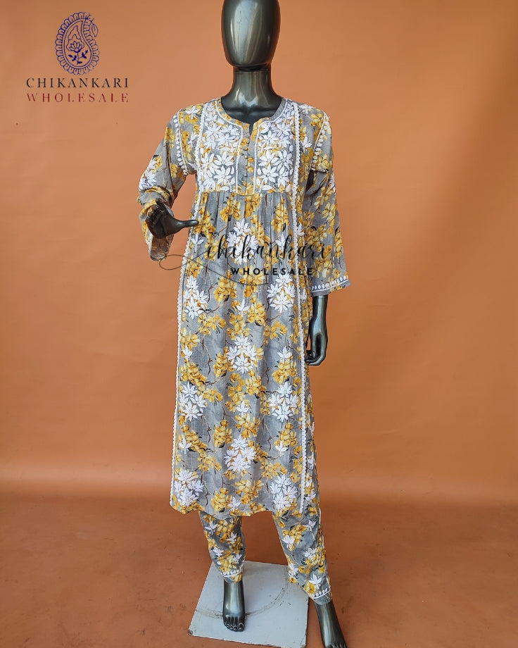 Mulmul Cotton Chikankari Kurti Palazzo Set