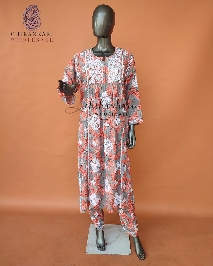 Mulmul Cotton Chikankari Kurti Palazzo Set