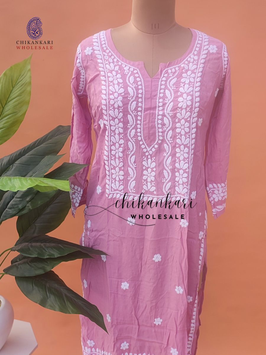 MUSLIN CHIKANKARI STRAIGHT KURTI