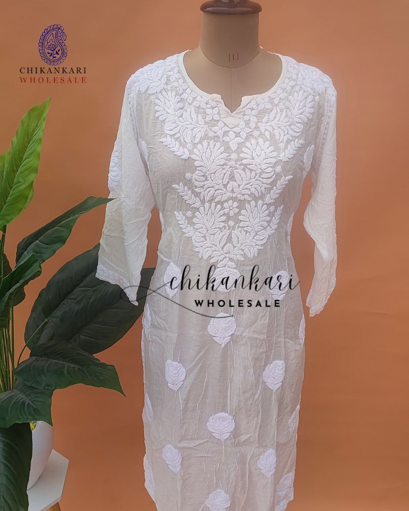 MUSLIN CHIKANKARI STRAIGHT KURTI