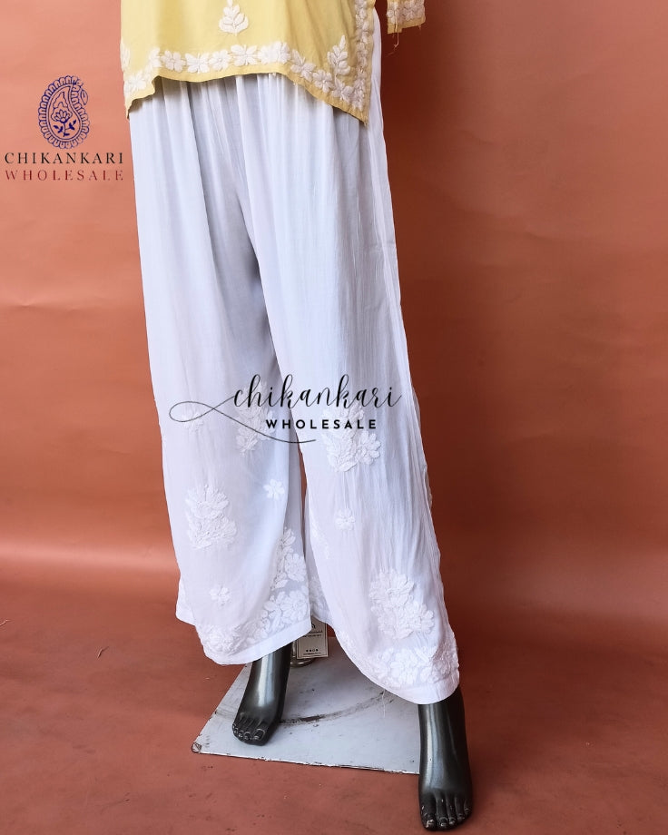 WHITE MODAL CHIKANKARI STRAIGHT PALAZZO