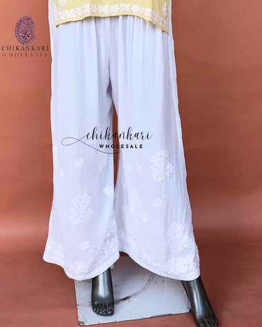 WHITE MODAL CHIKANKARI STRAIGHT PALAZZO