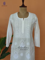 Cotton Hand Embroidery Chikankari White Straight Kurti