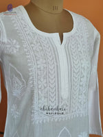 Cotton Hand Embroidery Chikankari White Straight Kurti