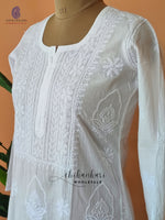 Cotton Hand Embroidery Chikankari White Straight Kurti