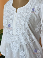 Cotton Hand Embroidery Chikankari White Straight Kurti