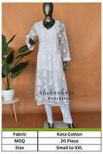 Kota Cotton Hand Embroidery Chikankari White Angarkha