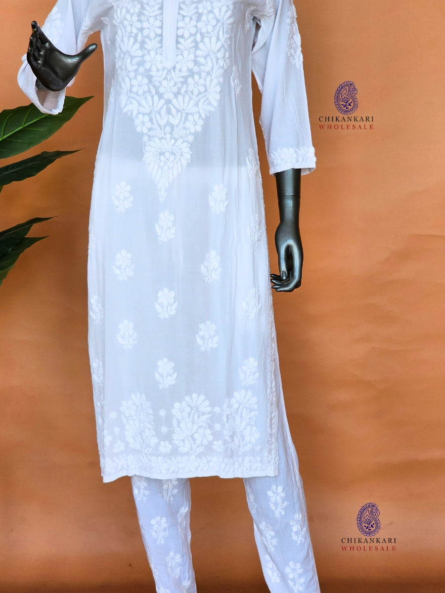 Modal Hand Embroidery Chikankari Kurti Palazzo Set