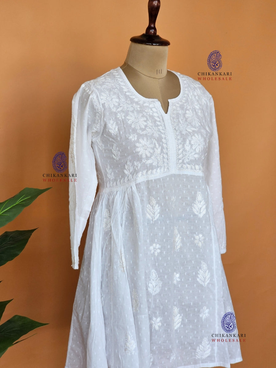 Cotton Hand Embroidery Chikankari White Short Kurti