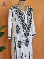 Modal Hand Embroidery Chikankari White Straight Kurti