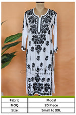 Modal Hand Embroidery Chikankari White Straight Kurti