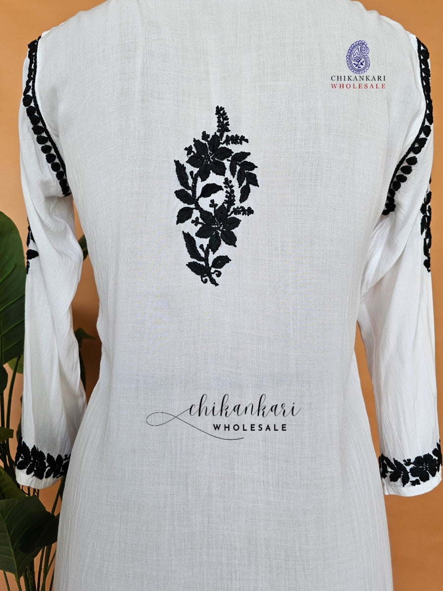 Modal Hand Embroidery Chikankari White Straight Kurti