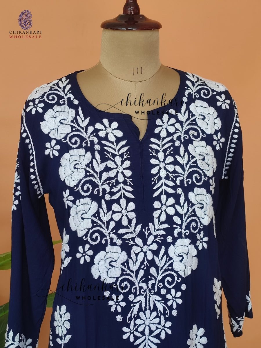 Modal Hand Embroidery Chikankari Straight Kurti