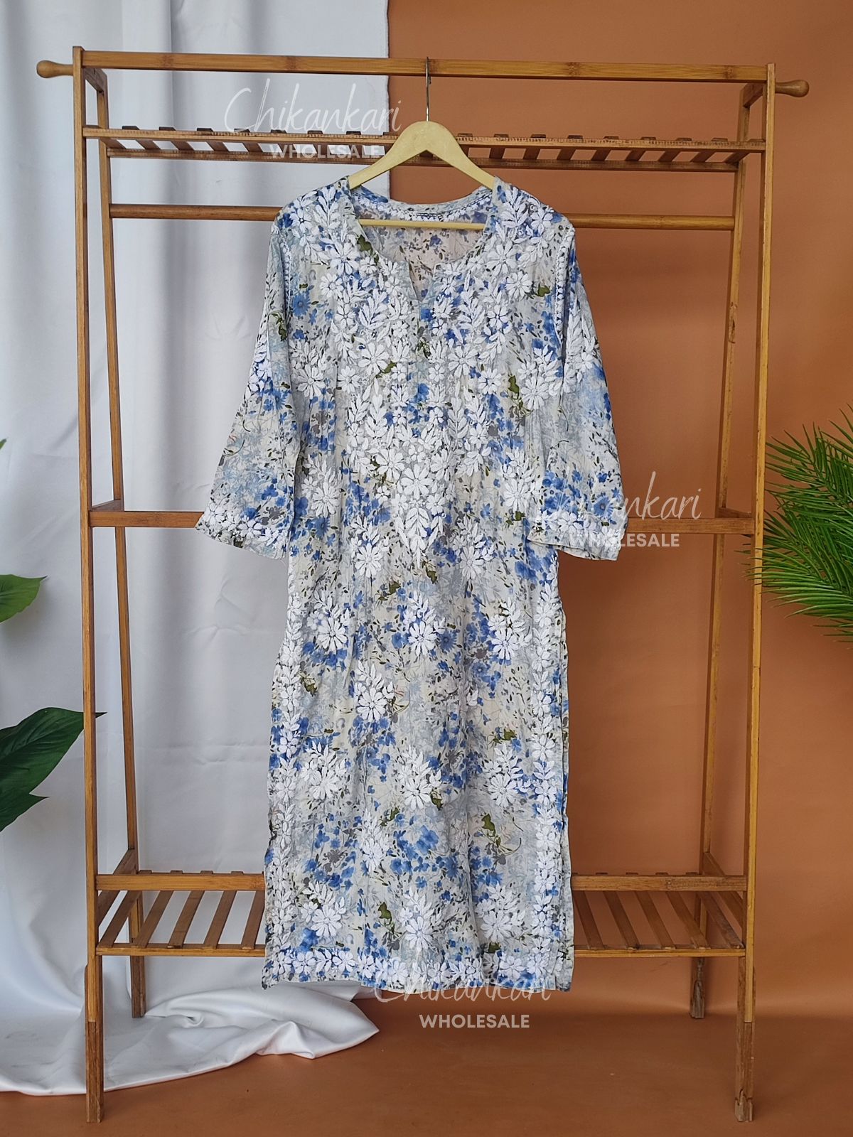 Mulmul Printed Long Straight Chikankari Kurti