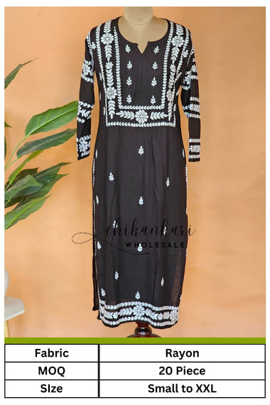 Rayon Trending Hand Embroidery Chikankari Straight Kurti