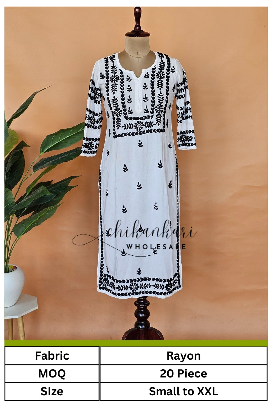 Rayon Trending Hand Embroidery Chikankari Straight Kurti