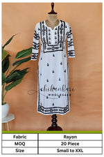 Rayon Trending Hand Embroidery Chikankari Straight Kurti