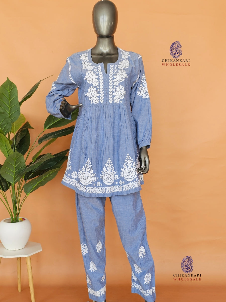 Cotton Hand Embroidery Chikankari Co-ord Set