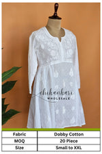 Cotton Hand Embroidery Chikankari White Short Kurti