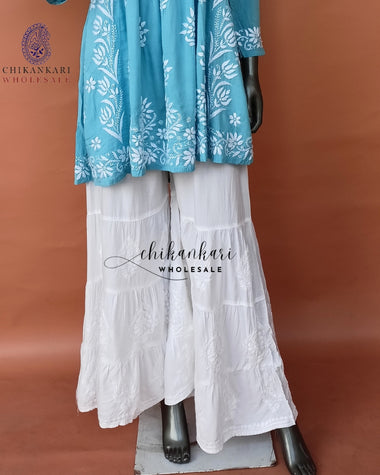 WHITE MODAL THREE LAYER CHIKANKARI GARARA