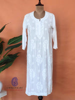 Modal Hand Embroidery White Chikankari Straight Kurti