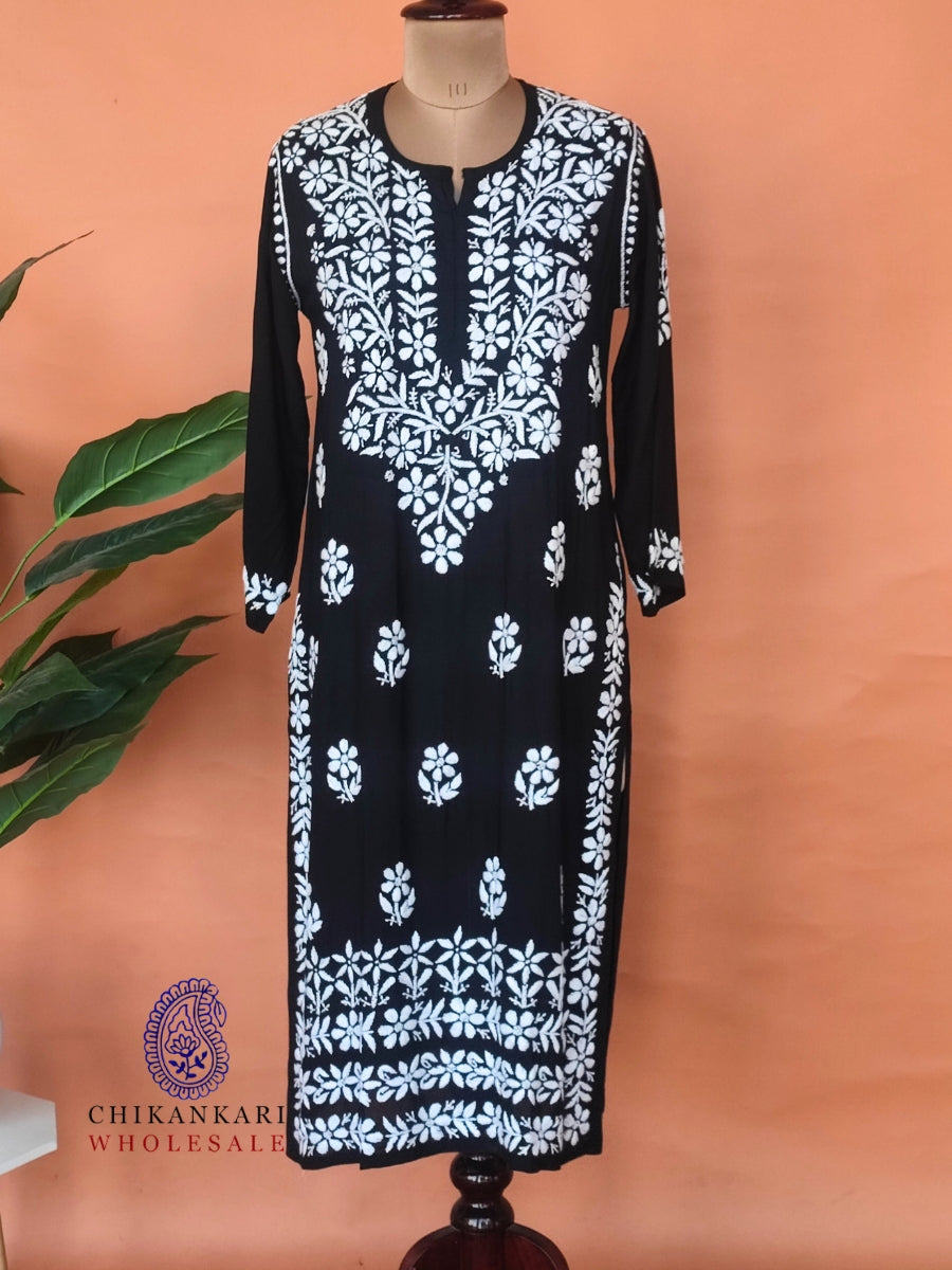 Modal Hand Embroidery Chikankari Straight Kurti