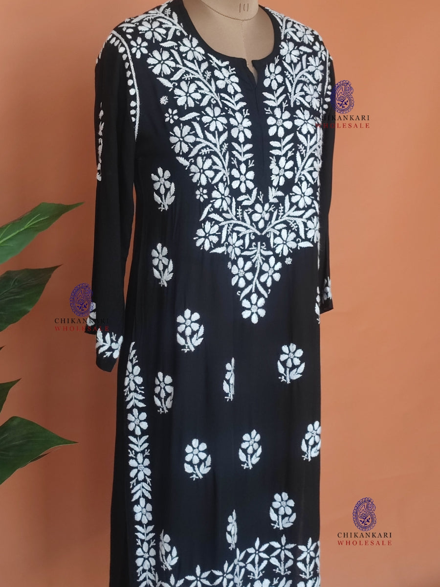 Modal Hand Embroidery Chikankari Straight Kurti