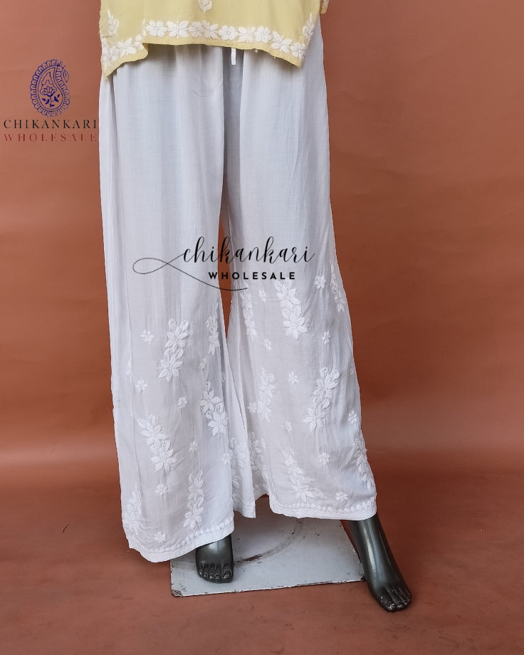 WHITE MODAL CHIKANKARI STRAIGHT PALAZZO