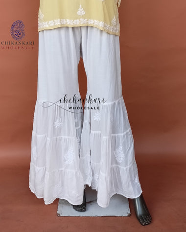 WHITE  MUSLIN THREE LAYER CHIKANKARI GARARA