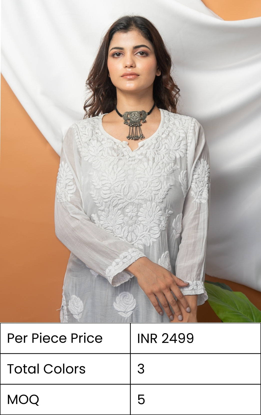 White Chikankari Straight Kurti in Muslin Fabric