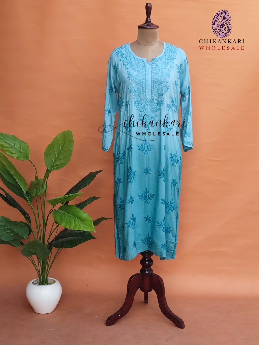 VISCOSE  LUCKNAWI CHIKANKARI STRAIGHT KURTI