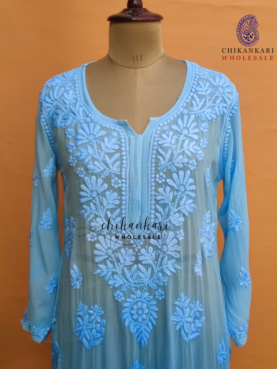 VISCOSE  LUCKNAWI CHIKANKARI STRAIGHT KURTI