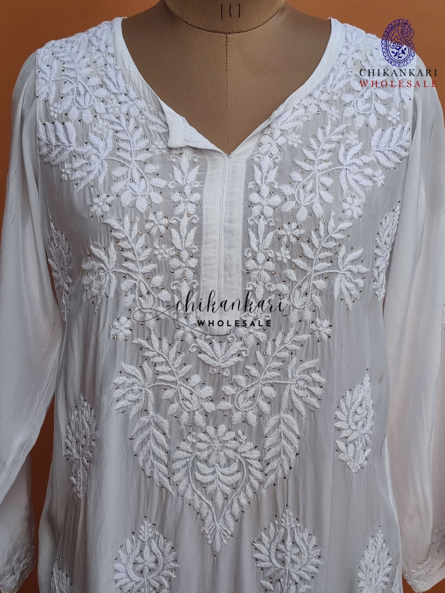 VISCOSE MUKAISH LUCKNAWI CHIKANKARI STRAIGHT KURTI