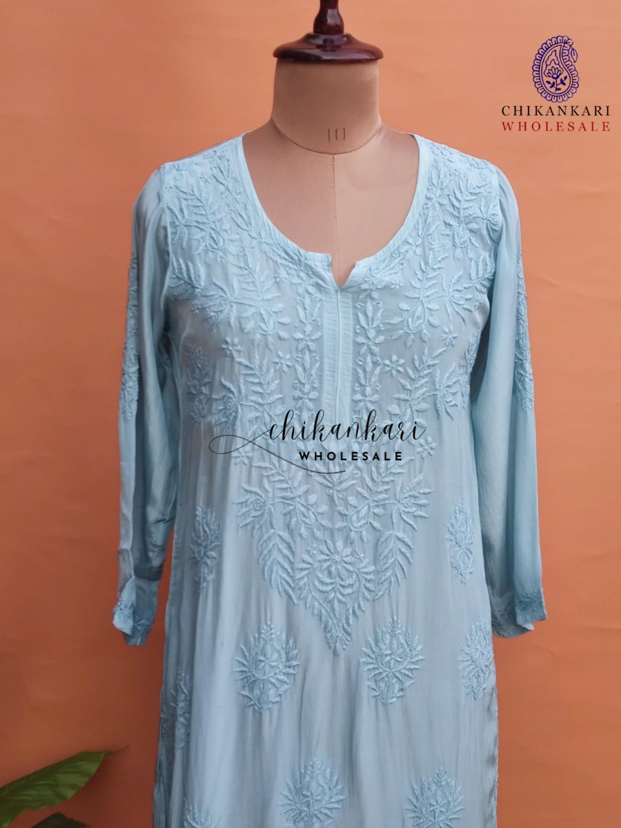 VISCOSE  LUCKNAWI CHIKANKARI STRAIGHT KURTI