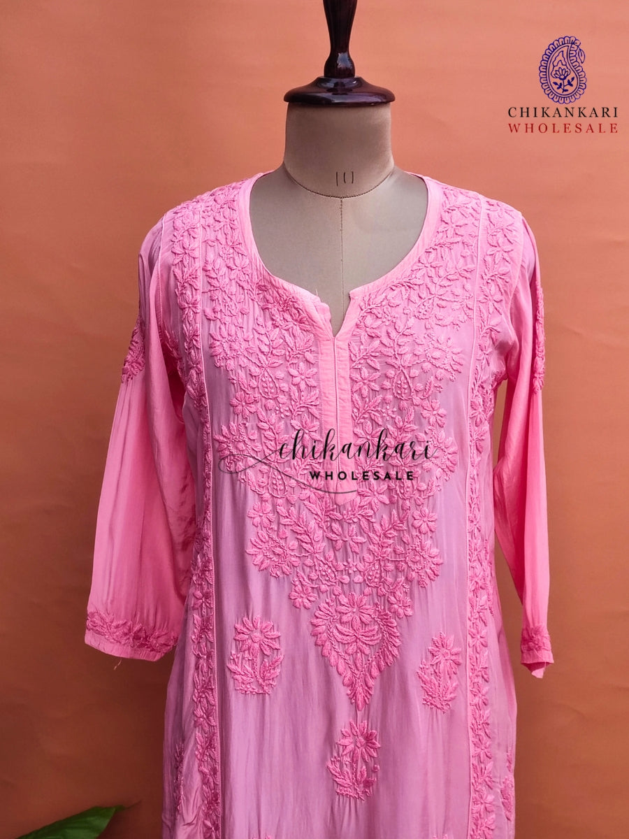 VISCOSE  LUCKNAWI CHIKANKARI STRAIGHT KURTI