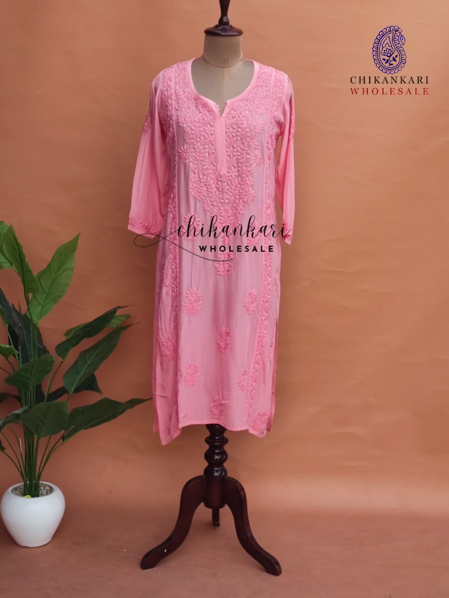 VISCOSE  LUCKNAWI CHIKANKARI STRAIGHT KURTI