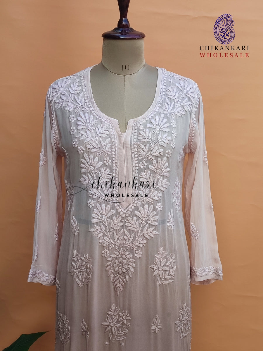 VISCOSE  LUCKNAWI CHIKANKARI STRAIGHT KURTI