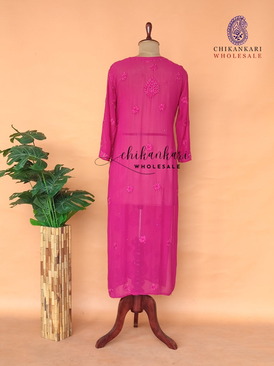 VISCOSE MUKAISH LUCKNAWI CHIKANKARI STRAIGHT KURTI