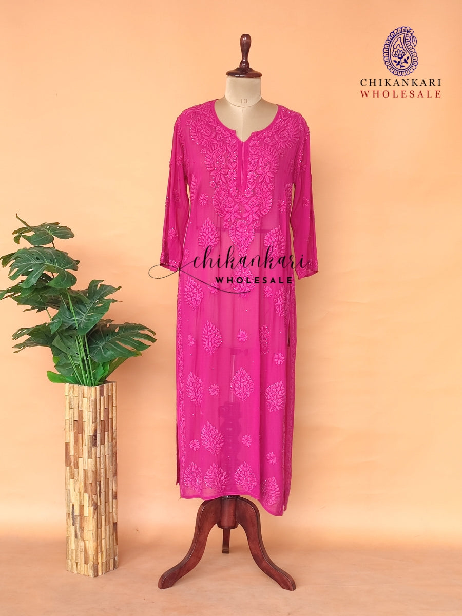 VISCOSE MUKAISH LUCKNAWI CHIKANKARI STRAIGHT KURTI