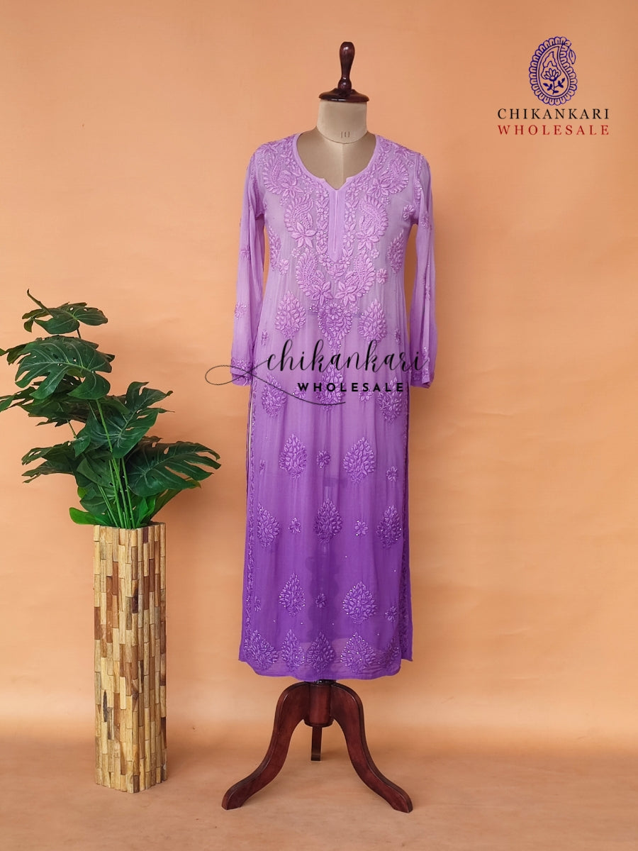 VISCOSE MUKAISH LUCKNAWI CHIKANKARI STRAIGHT KURTI