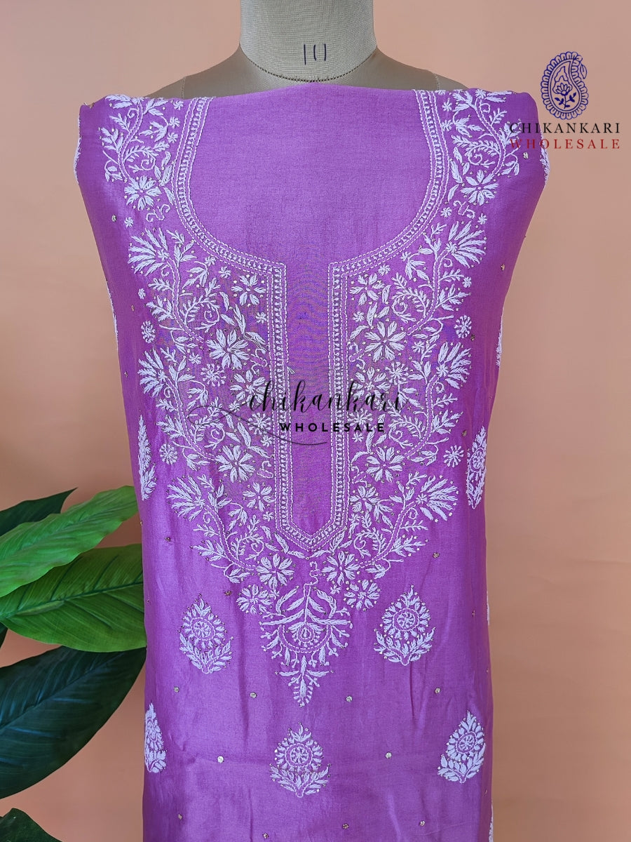 Un-stitched Chanderi Chikankari Kurtis