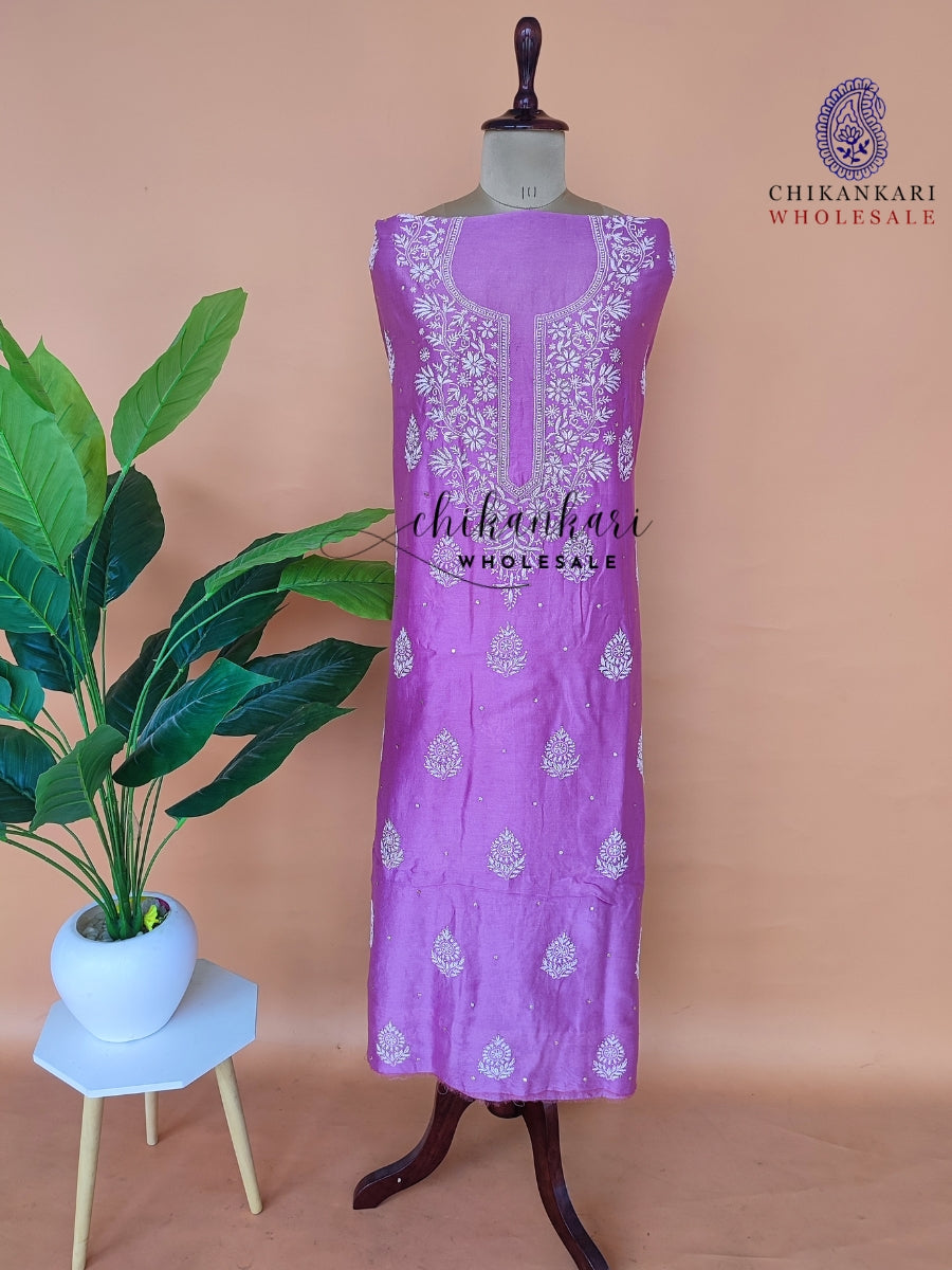 Un-stitched Chanderi Chikankari Kurtis