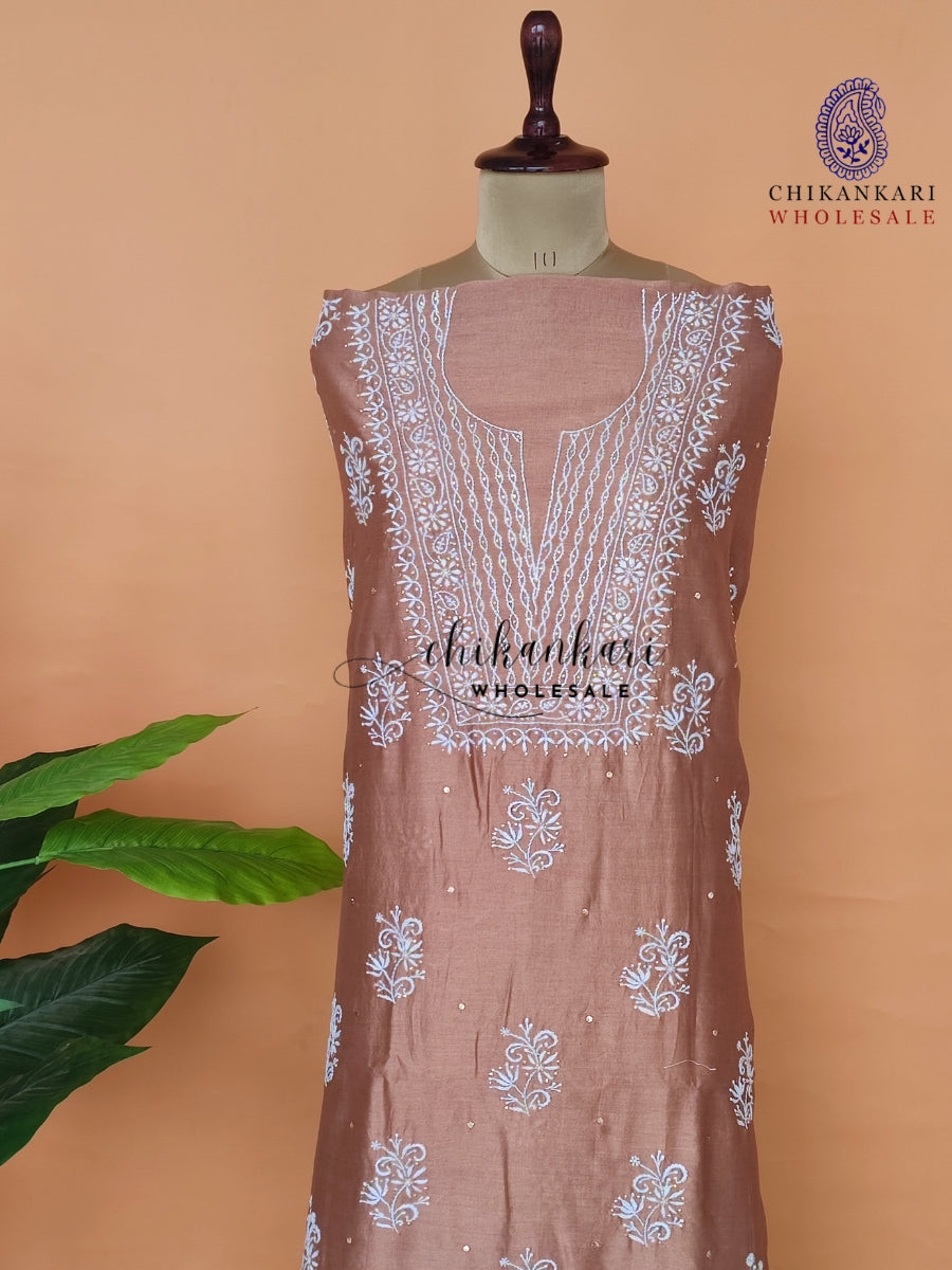 Un-stitched Chanderi Chikankari Kurtis