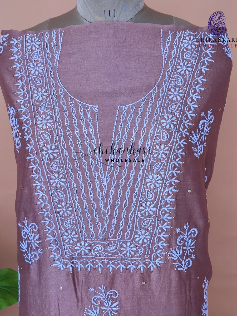 Un-stitched Chanderi Chikankari Kurtis