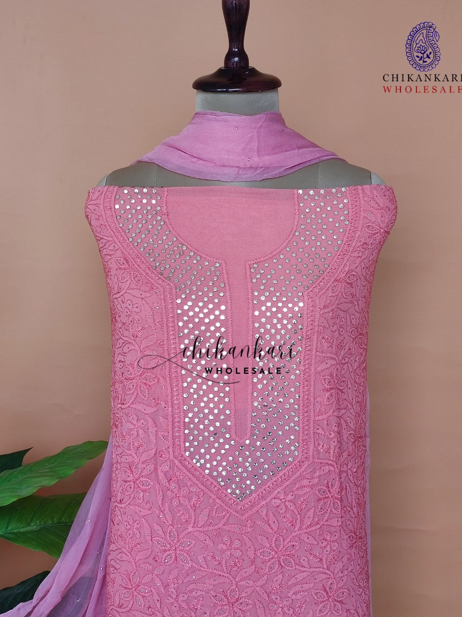 VISCOSE UN-STITCHED LUCKNAWI CHIKANKARI  SUIT