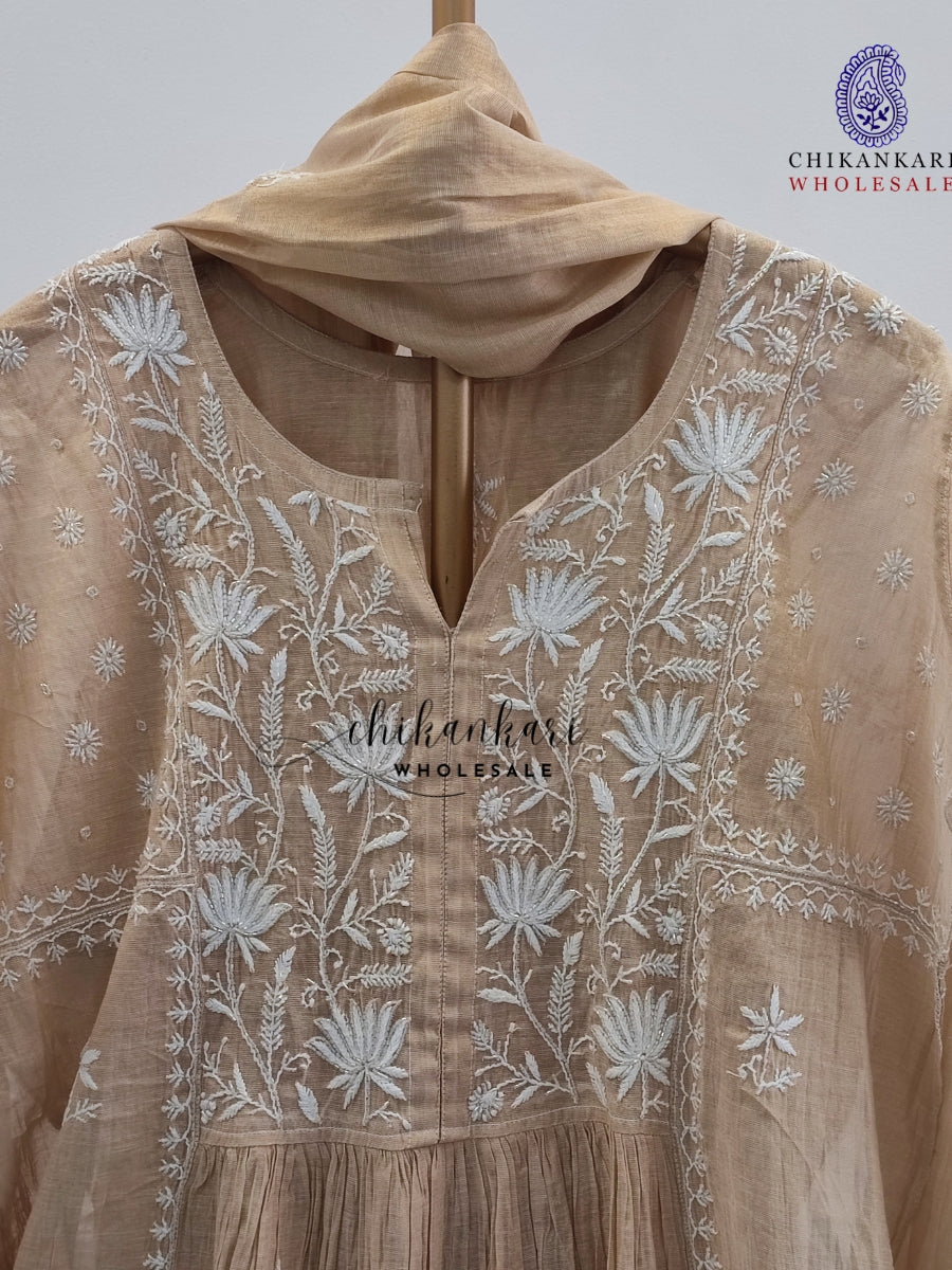 TISSUE SILK SEMI-STITCHED KURTI PIECE WITH DUPATTA