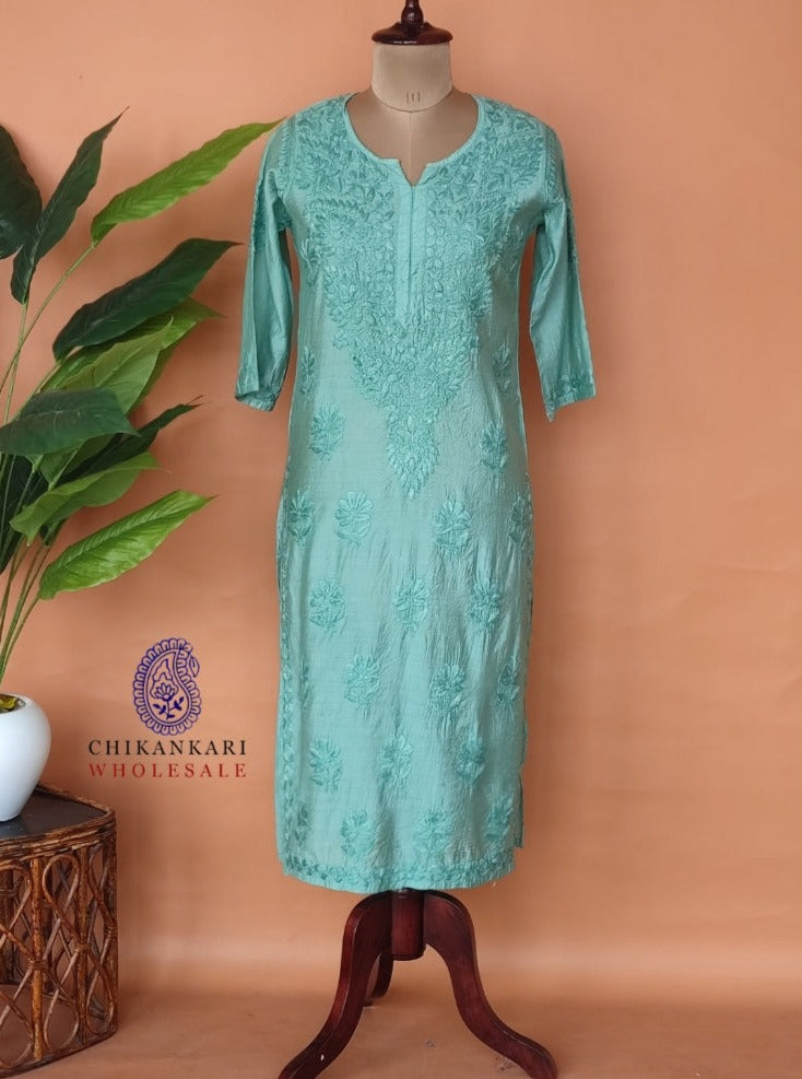 chanderi chikankari kurti buy wholesale price lucknow | Buy lucknowi chikankari kurti cheap rates | buy chikankari chanderi kurti for boutique