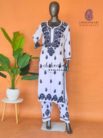 White Rayon Chikankari Straight Kurti Set in Wholesale