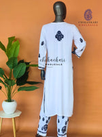 White Rayon Chikankari Straight Kurti Set in Wholesale