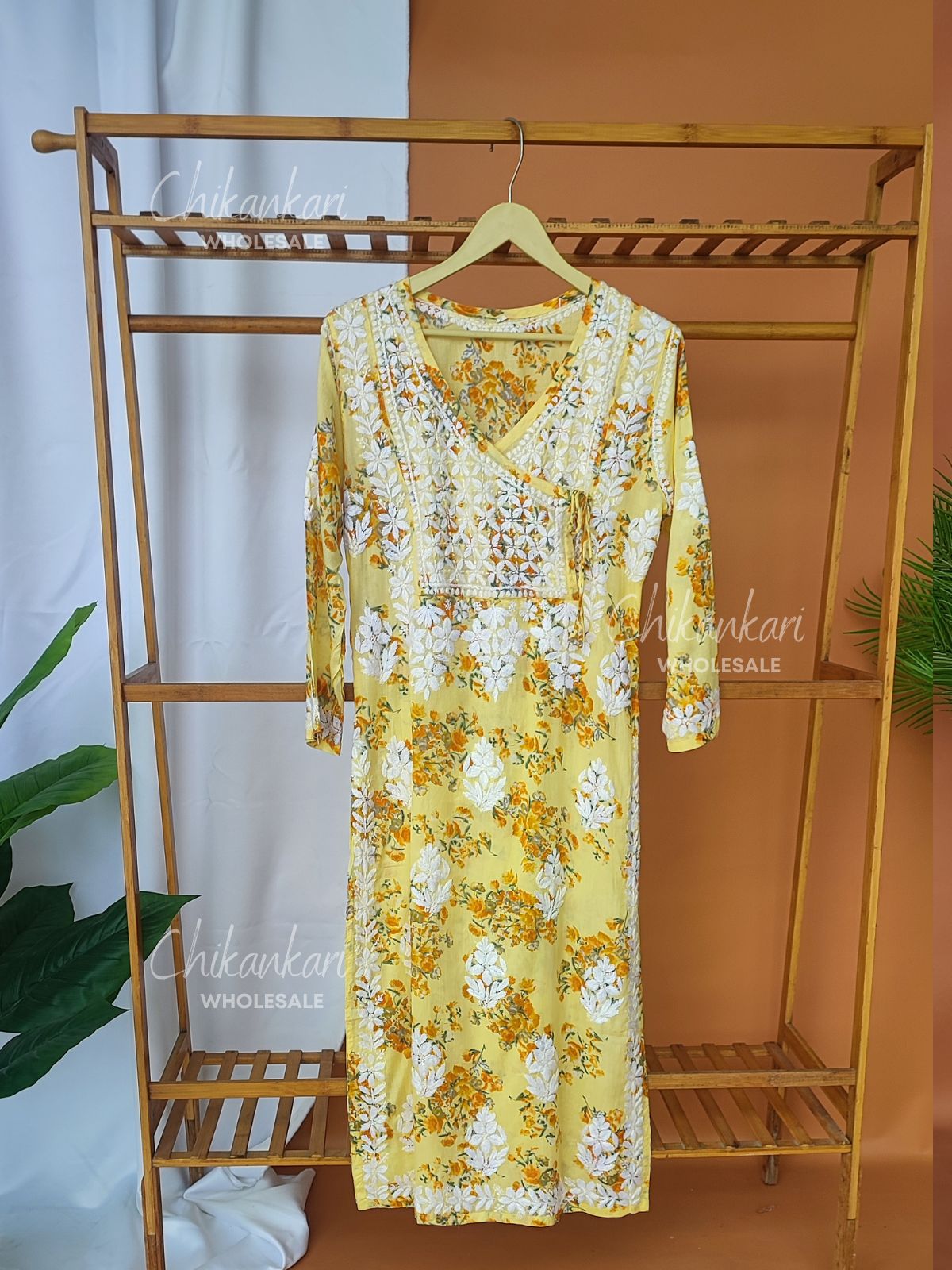 Mulmul Printed Angarkha Chikankari Straight Kurti